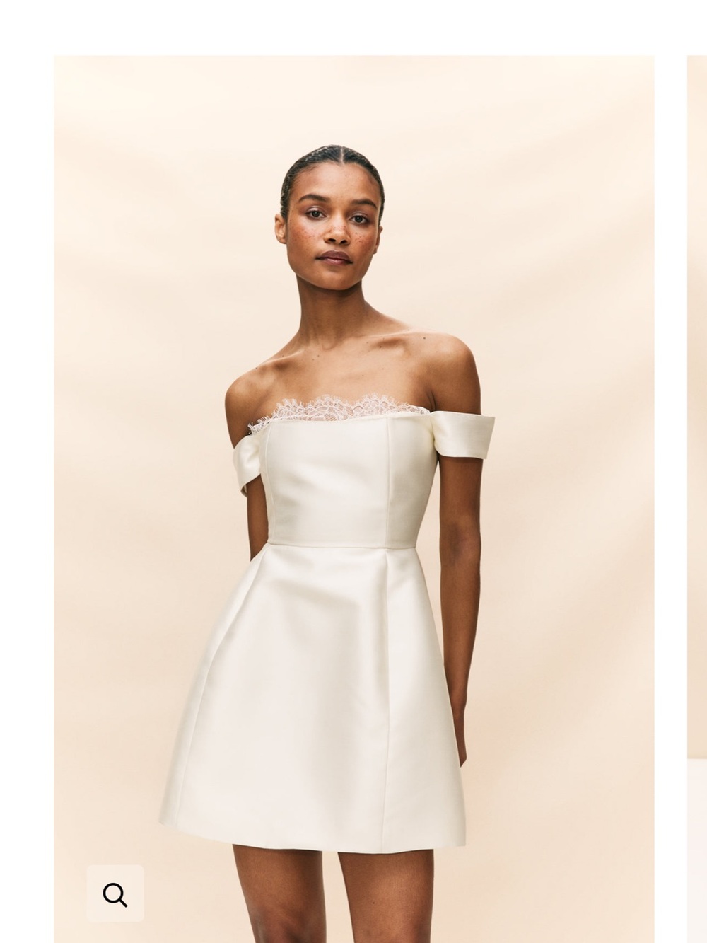 Strapless Lace-Trim Mini Dress in Cream